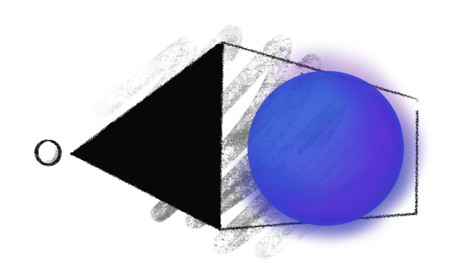 A stick figure looking at shapes falling out of a box